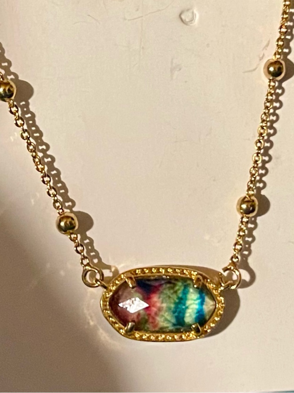 Gold-Tone Multicolor Oval Stone Necklace - Women Jewelry